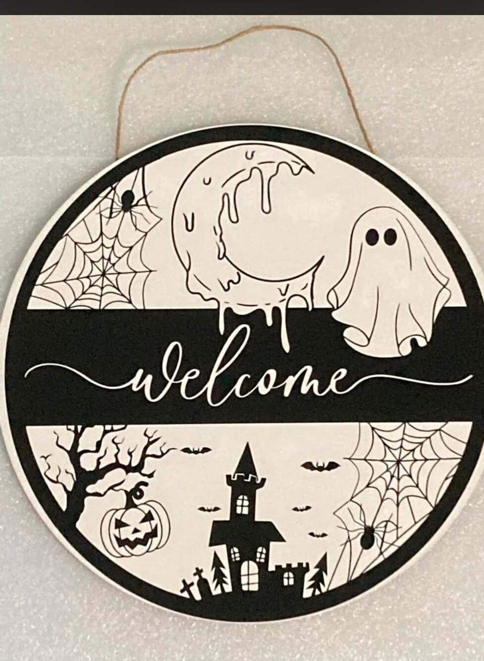 Creations By Loren | Halloween Welcome Door Hanger Sign, 12”x12”, Handmade - Picture 1 of 1